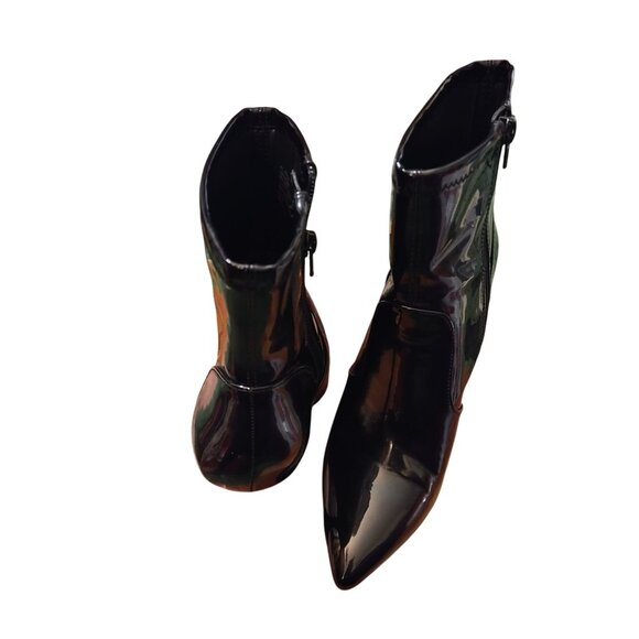 Black Patent Leather Ankle Boots With Hourglass Heels 8.5M By INC International - Picture 11 of 12